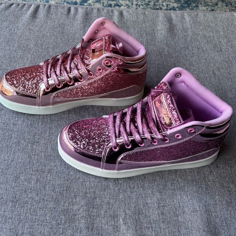 Pink Glitter High Top Shoes | Party Casual Lace-up Sneakers - Picture 5 of 8